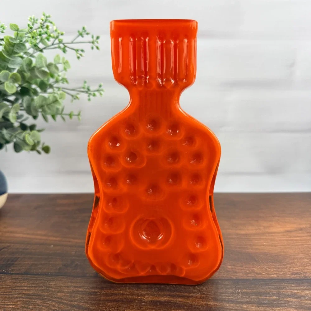 Vintage Hirschberg Orange Cased Glass Vase | Mid-Century | Original Label